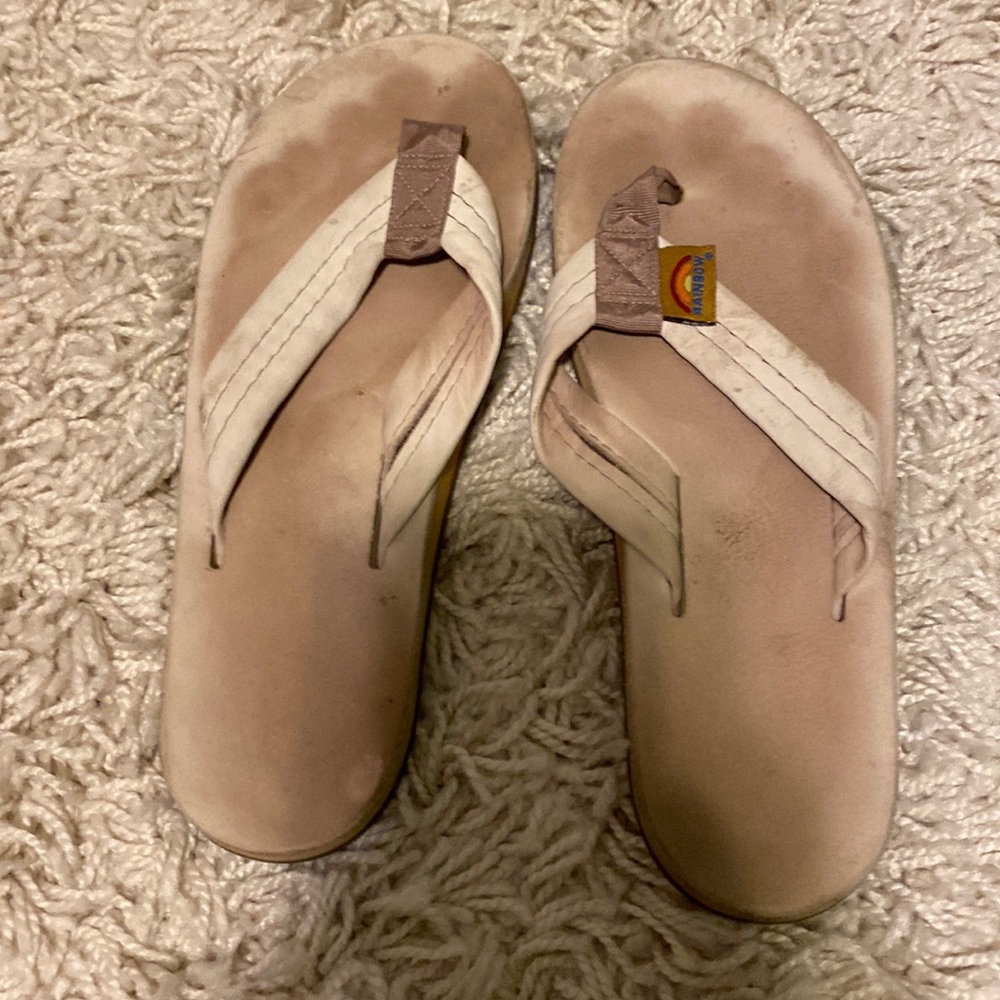 Size 8 rainbow flip flops - white/cream